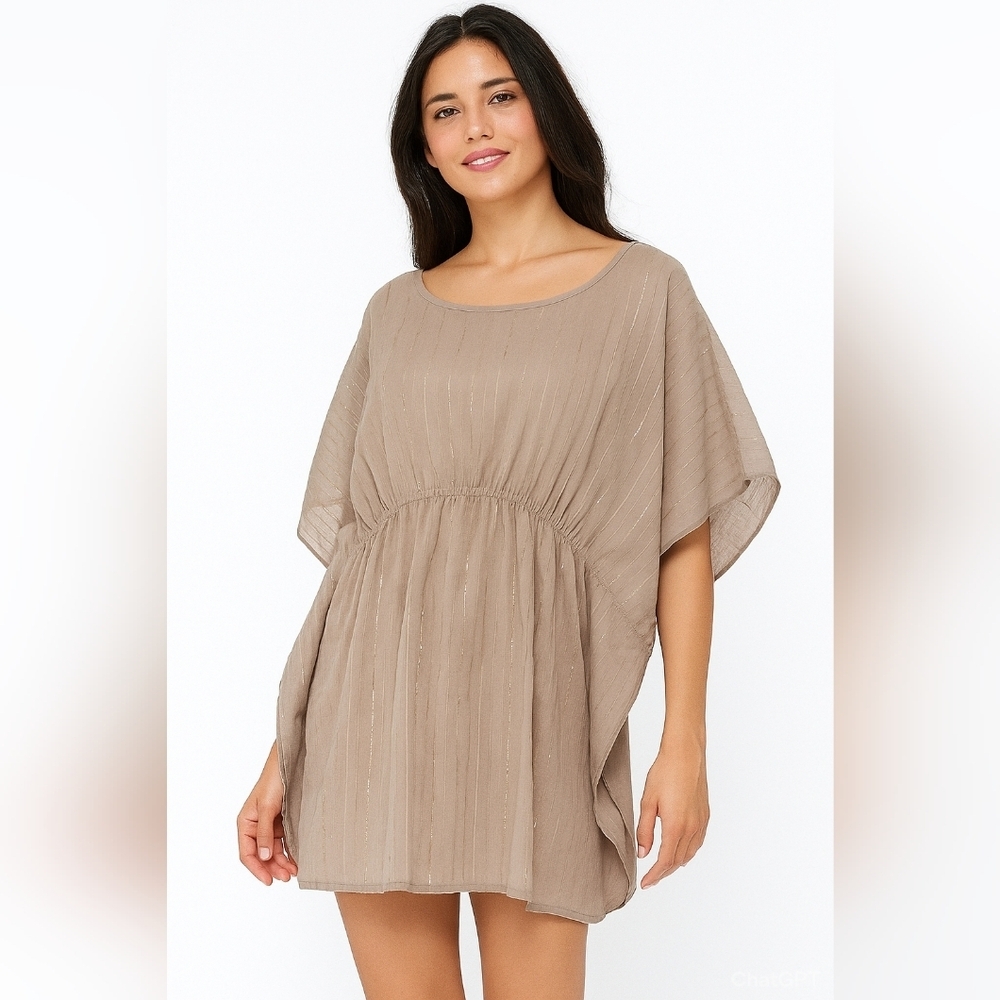 NWT Chinese brand/ Boho/ Beach Tunic/ Cotton &  Tencel/ Gold accents/ Size US L